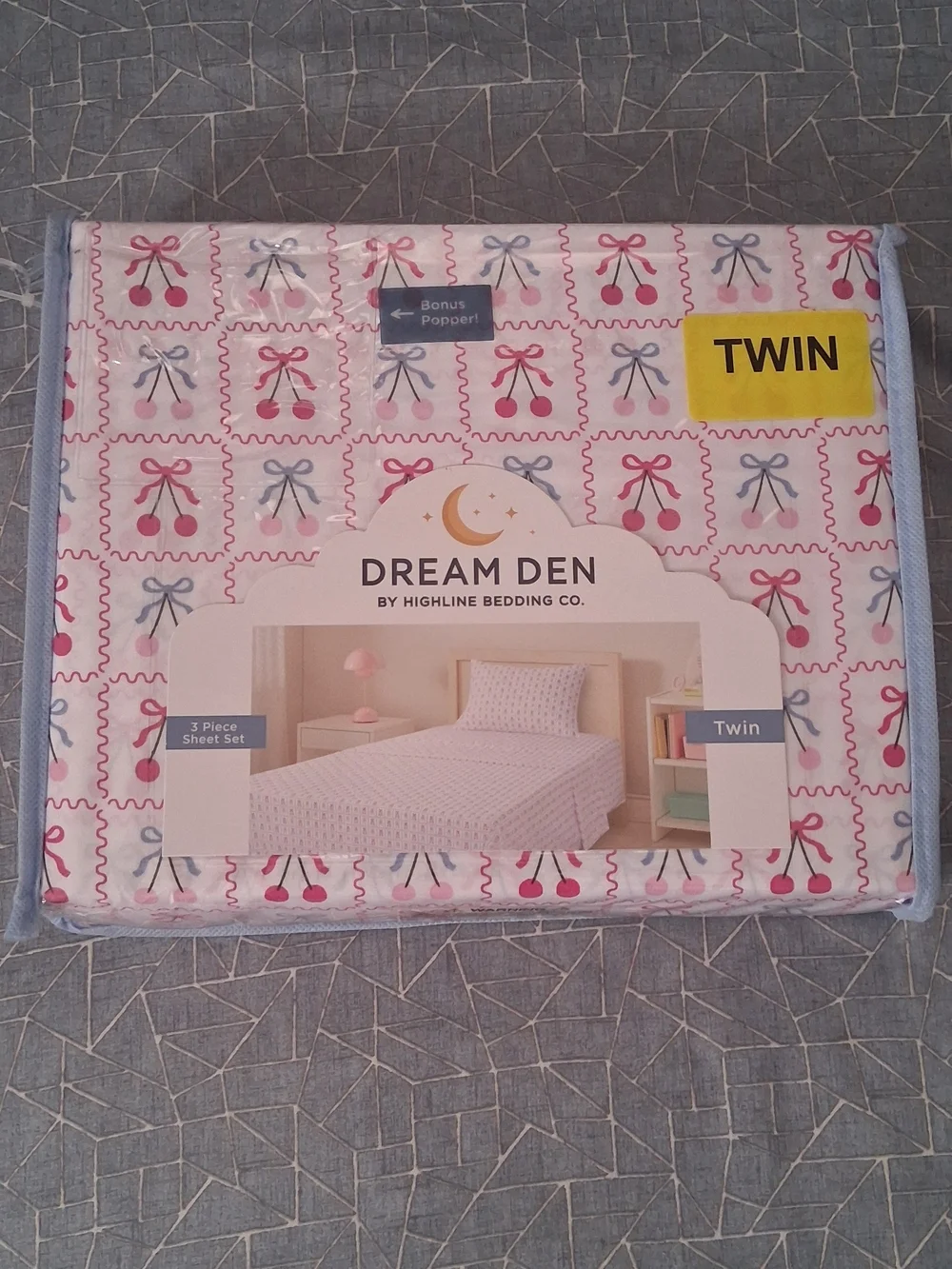 Dream Den Twin Sheet Set in Pink & Blue Cherries by